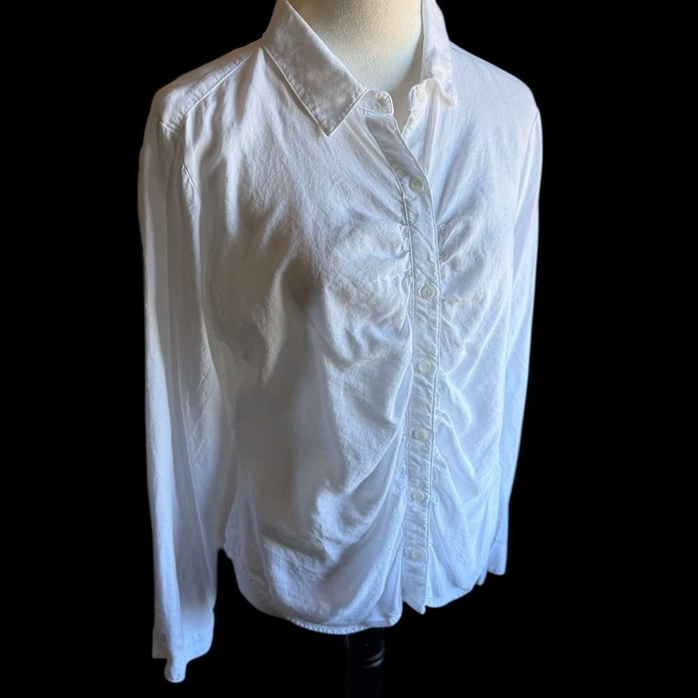 Anthropologie Cloth & Stone Classic White Button-Up Top with a Sheered front